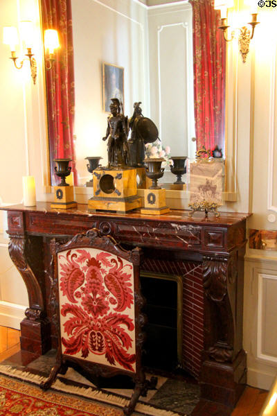 Fireplace in Petit Salon at Cheverny Chateau. Cheverny, France.