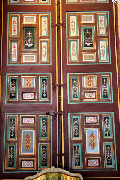 Painted panels in arms room at Cheverny Chateau. Cheverny, France.