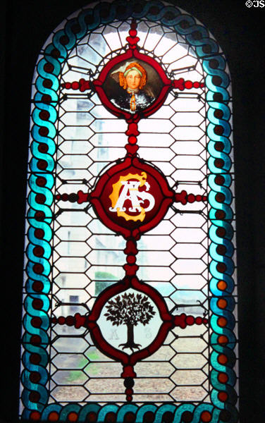 Agnès Sorel stained glass window at Loches Chateau. Loches, France.