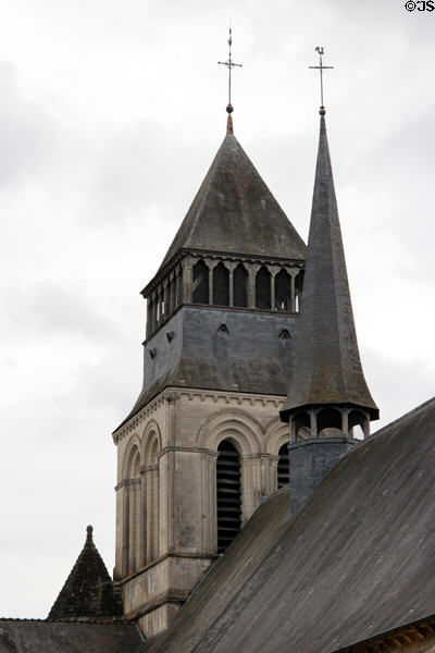 Towers atop Fontevraud Abbey. Fontevraud, France.