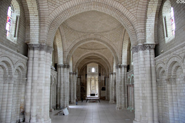 Romanesque ceiling interior at Fontevraud Abbey. Fontevraud, France.