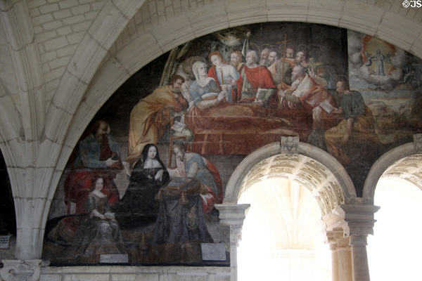 Dormition & Assumption of the Virgin mural in Chapterhouse at Fontevraud Abbey. Fontevraud, France.