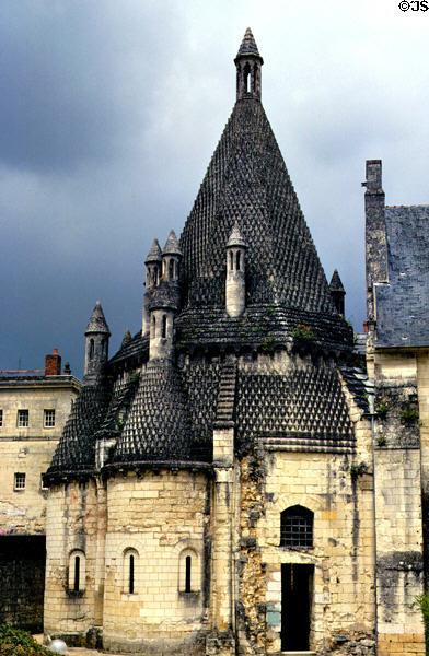 Conical kitchen building in Evrault tower at Fontevraud Abbey. Fontevraud, France.