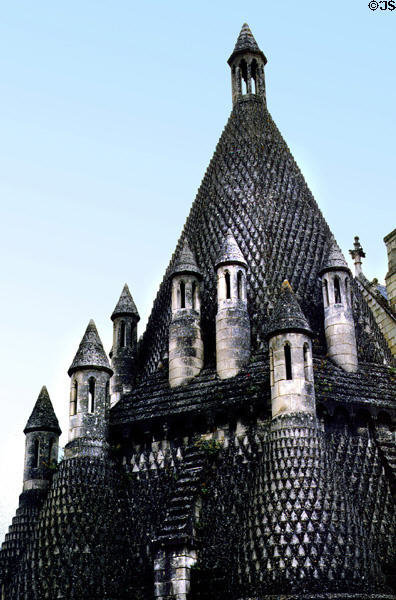 Evrault tower kitchen building conical top at Fontevraud Abbey. Fontevraud, France.
