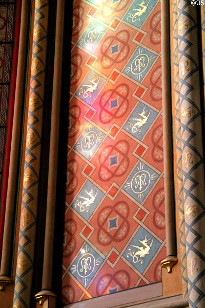 Painted wall patterns typical of Orleans Cathedral. France.