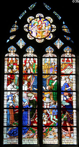 Joan gives thanks to God in Orleans Cathedral panel from life of Joan of Arc stained glass windows (1893-7) by J. Galland & E. Gibelin at Orleans Cathedral. France.
