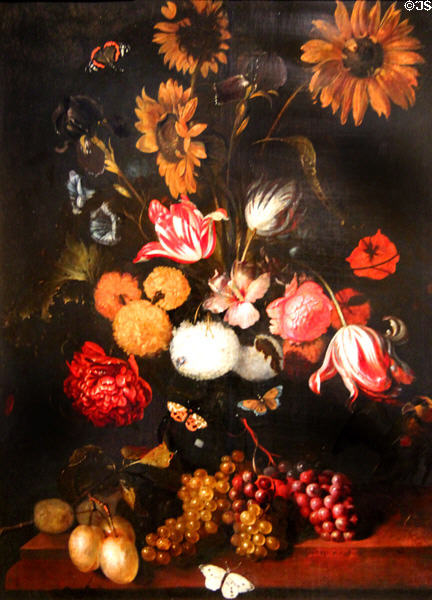 Flower bouquet painting (c1691) by Johannes Fabritius at Orleans Beaux Arts Museum. Orleans, France.