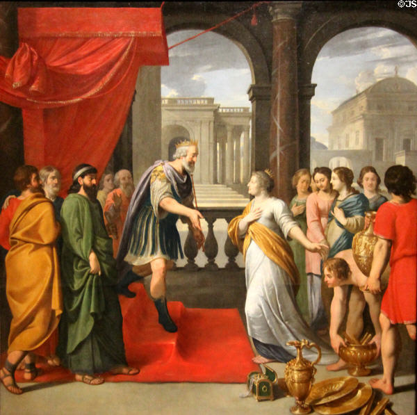 Henry IV dressed as Salomon receives Marie de Médicis as Queen of Sheba paintings (17thC) attrib. Jean Mosnier at Orleans Beaux Arts Museum. Orleans, France.