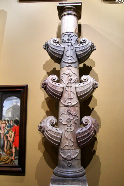 Marble French rostral naval victory column (1630-40) after Greek or Roman design at Orleans Beaux Arts Museum. Orleans, France.