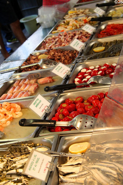 Delicatessen display at Market Hall. Antibes, France.
