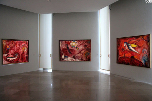 Gallery of paintings inspired by the Old Testament Song of Songs (1957-66) by Marc Chagall at Chagall Museum. Nice, France.