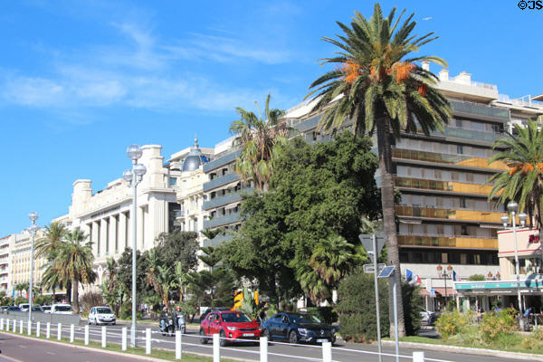 Beach front hotels & residences viewed from Promenade des Anglais. Nice, France.