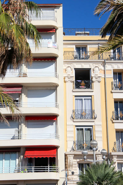 Art-deco & neo-classical facades of buildings on Promenade des Anglais. Nice, France.