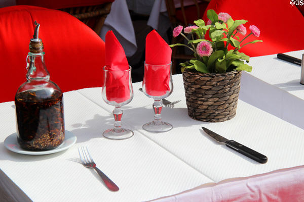 Place setting in restaurant on Cours Saleya in Old Nice. Nice, France.