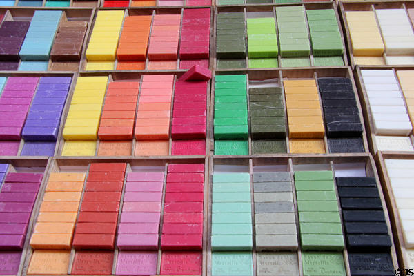 Multi-colored olive oil soaps in shop in Old Nice. Nice, France.