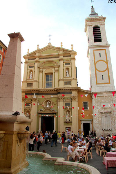 Place Rossetti with Cathedral of Saint Reparté in Old Nice. Nice, France.