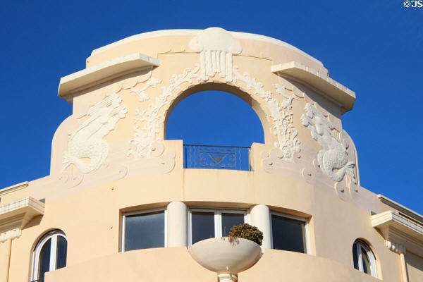 Decorative plaster work opposite Casino Barrière. Sainte-Maxime, France.