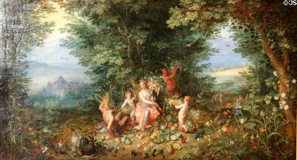 Earth painting (1610) by Pieter Brueghel the Elder at Beaux-Arts Museum. Lyon, France.