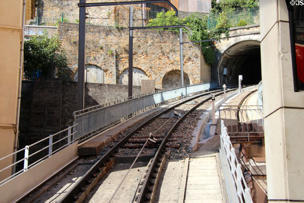 Public transit funicular tracks to top of Fourvière Hill. Lyon, France.