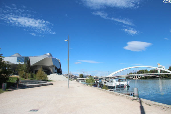 Bridge over Rhône River at Musée des Confluences. Lyon, France.