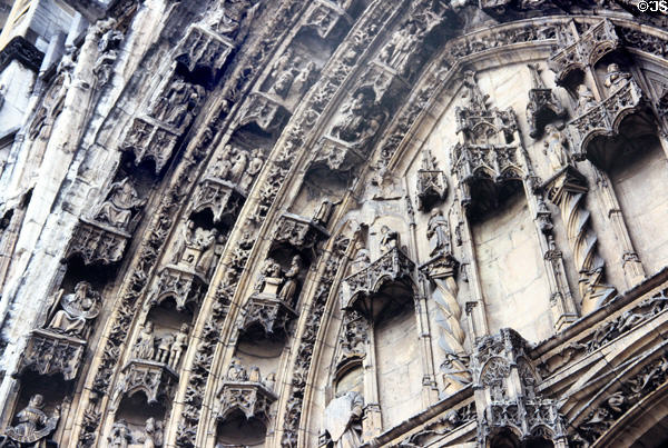 Gothic carvings over Vienne St Maurice Cathedral (12th-16thC). Vienne, France.