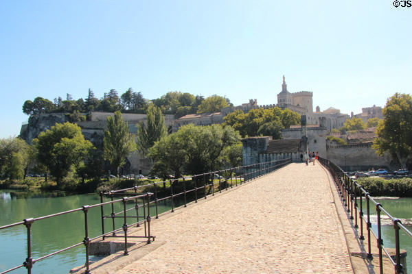 View from St Bénezet bridge to Ramparts & Avignon cathedral beyond. Avignon, France.