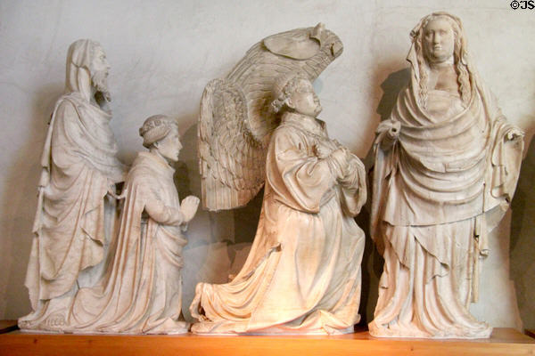 Sculpture of Louis of Orleans presented by an apostle of the annunciation (1402) from tomb of Cardinal Lagrange of Avignon at Petit Palais Museum. Avignon, France.
