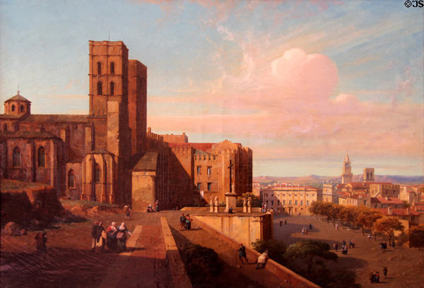 Avignon papal palace painting (1845) by Jules-Romain Joyant at Calvet Museum. Avignon, France.