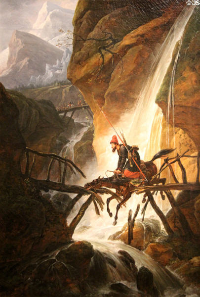 Cossack on horse during Russian 1799 campaign in Switzerland painting (1825) by Antoine-Charles-Horace Vernet (aka Carle Vernet) at Calvet Museum. Avignon, France.