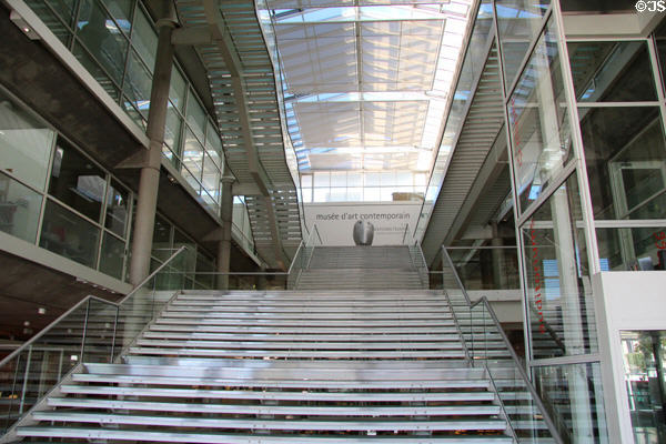 Stairway leading up to Nimes museum of modern art at Carrée d'Art. Nimes, France.