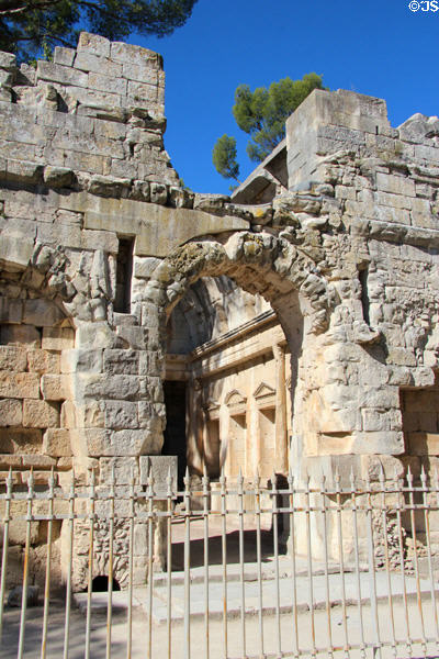 Entrance arch to Temple of Diana in Jardin de la Fontaine. Nimes, France.
