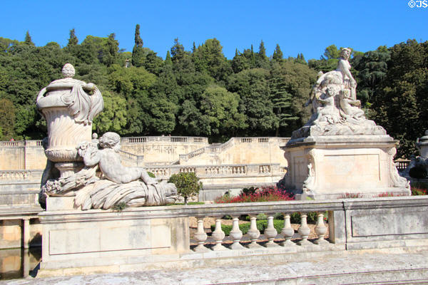 Fountain statues at Jardin de la Fontaine. Nimes, France.