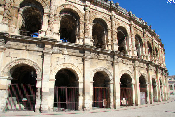 Double tier of arches of Arena of Nîmes. Nimes, France.