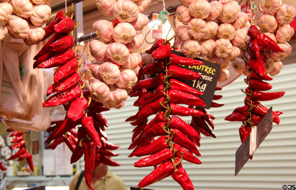 Garlics & peppers at Nimes market. Nimes, France.