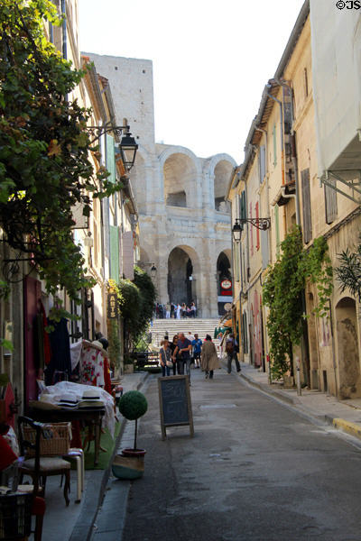 Street approaching Arles Amphitheatre. Arles, France.