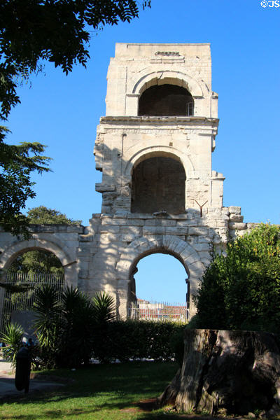 End tower of Roman Antique Theater of Arles. Arles, France.