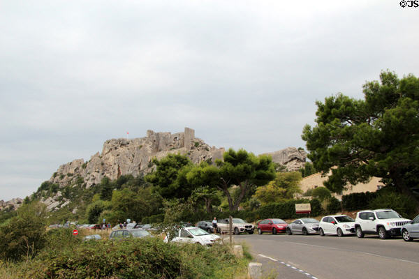 Roadside parking for walk to Les Baux town beyond. Les Baux, France.