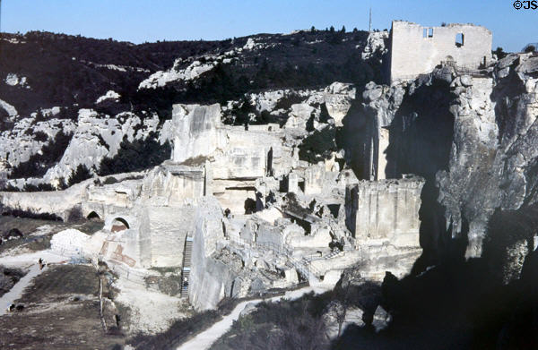 Les Baux Chateau (13thC) ruins seen from Sarrasine Tower. Les Baux, France.