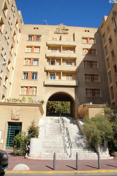 Post WWII housing built to replace structures bombed in war above city hall. Marseille, France.