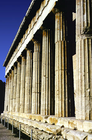 Columns of Temple of Hephaestus (Hephaistos) which was preserved because it was used as a church on Thissio Agora, Athens. Greece.
