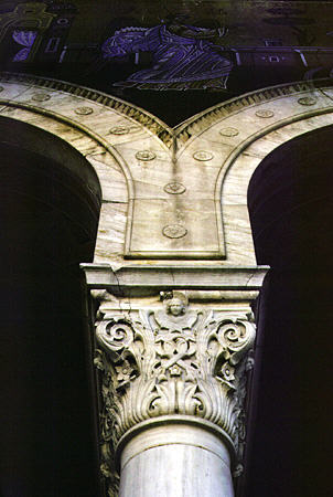 Megali Mitropolis facade detail, Athens. Greece.