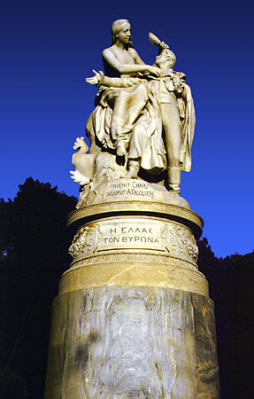 Monument to Lord Byron on corner of Amalias and Vassilissis Olgas in Athens. Greece.