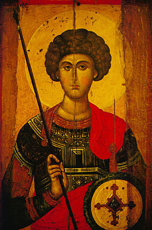 St George Icon from 14th century at Byzantine Museum, Athens. Greece.