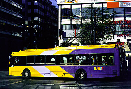 Electric trolley bus transports the public along Athen's streets. Greece.