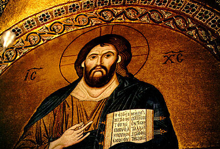 Mosaic of Christ from 11 century in Katholikon, Ossios Loukas. Greece.