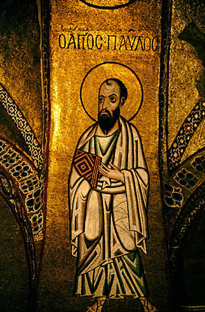 Mosaic of St Paul from 11th century in Katholikon, Ossios Loukas. Greece.