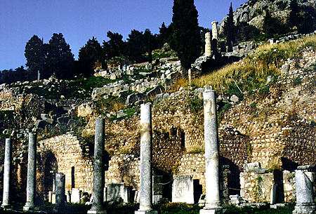 Ionic portico with shops for pilgrims on Delphi. Greece.