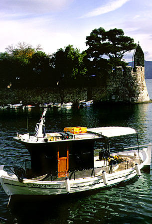 Boat in the harbor of Nafpaktos. Greece.