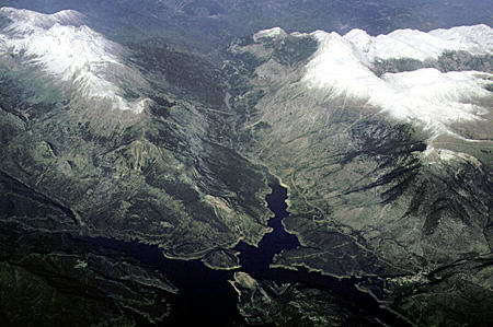 Mountainous Central Greek coast as seen from a plane. Greece.