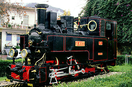 Locomotive on old rack railway in Diakofto. Greece.